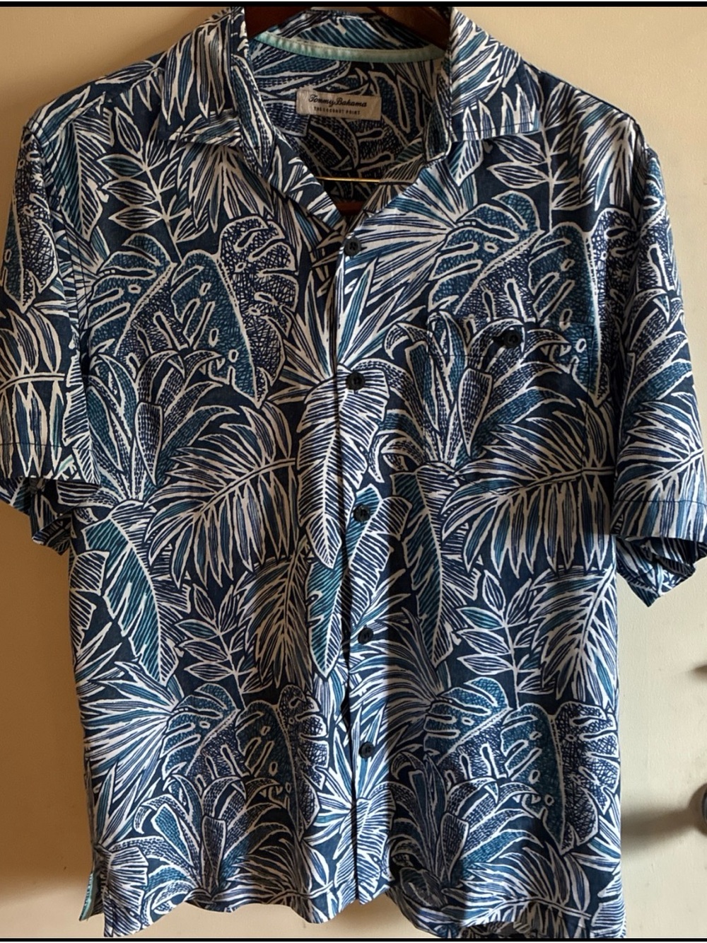 Tommy Bahama Blue Tropical Print Short-Sleeve Shirt Sz M Tencel/Poly MSRP $169